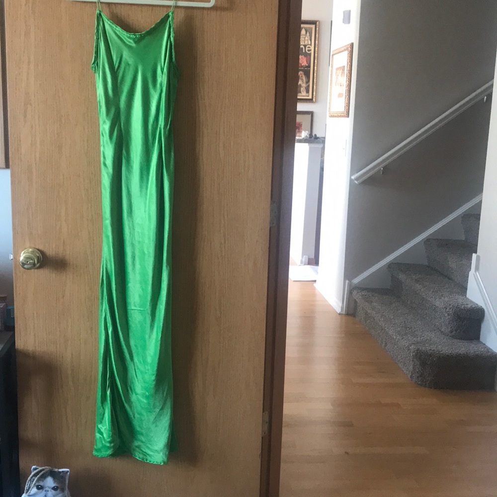Lime satin green dress